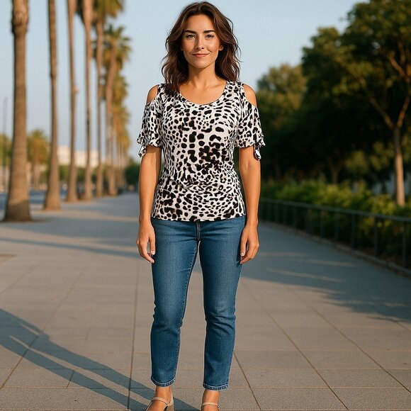 Leopard Animal Print Shoulder Out Top by Chaus - Picture 1 of 9